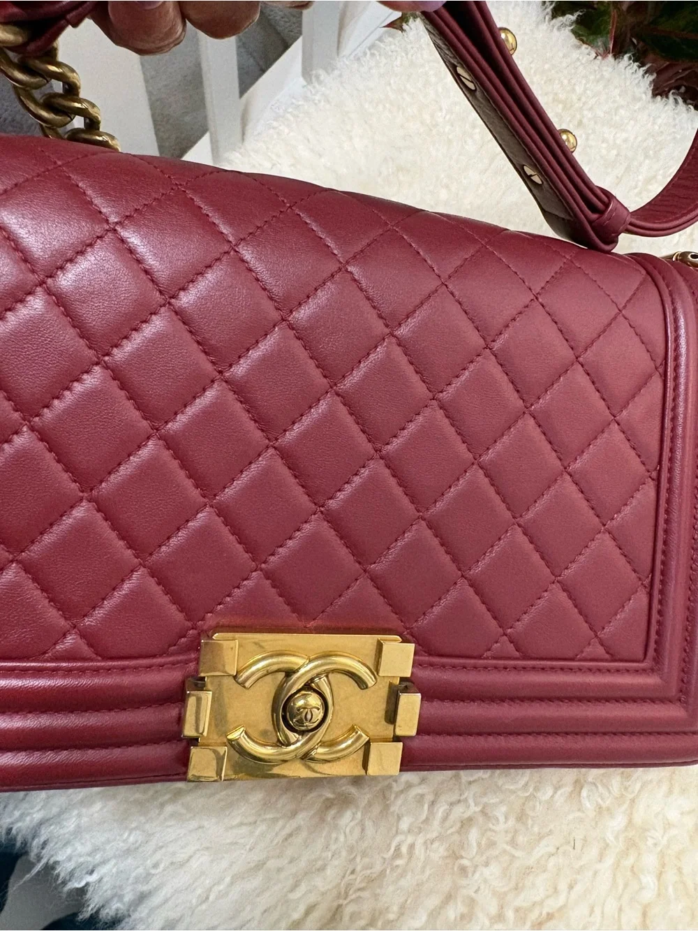 Chanel Boy Burgundy Quilted Lambskin Leather New Medium